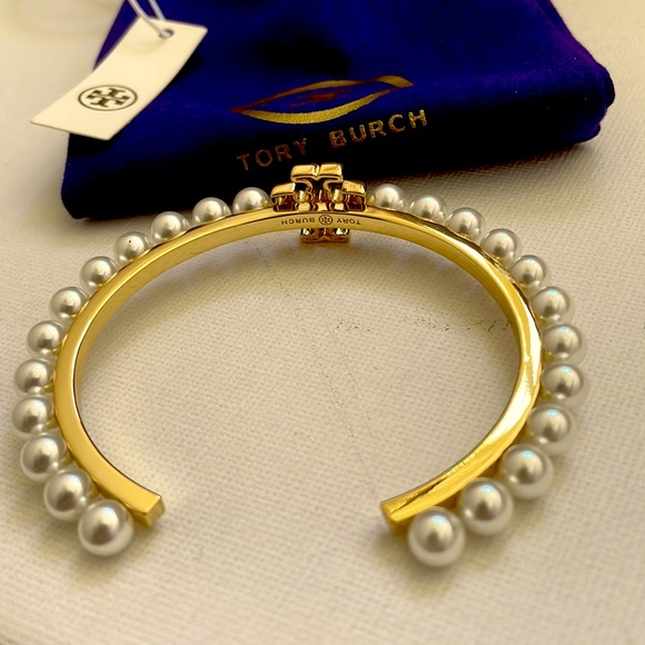 NWT TORI BURCH EMBELLISHED CUFF BRACELET GOLD. - Picture 3 of 6